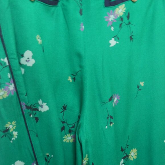 Free People Green Floral Wide Leg Pants Black Piping Size 0 - Picture 11 of 16